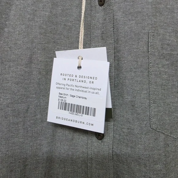Bridge & Burns The Bea Short Sleeve Button Up Shirt Sage Chambray Sz M NWT $108 - Picture 3 of 8